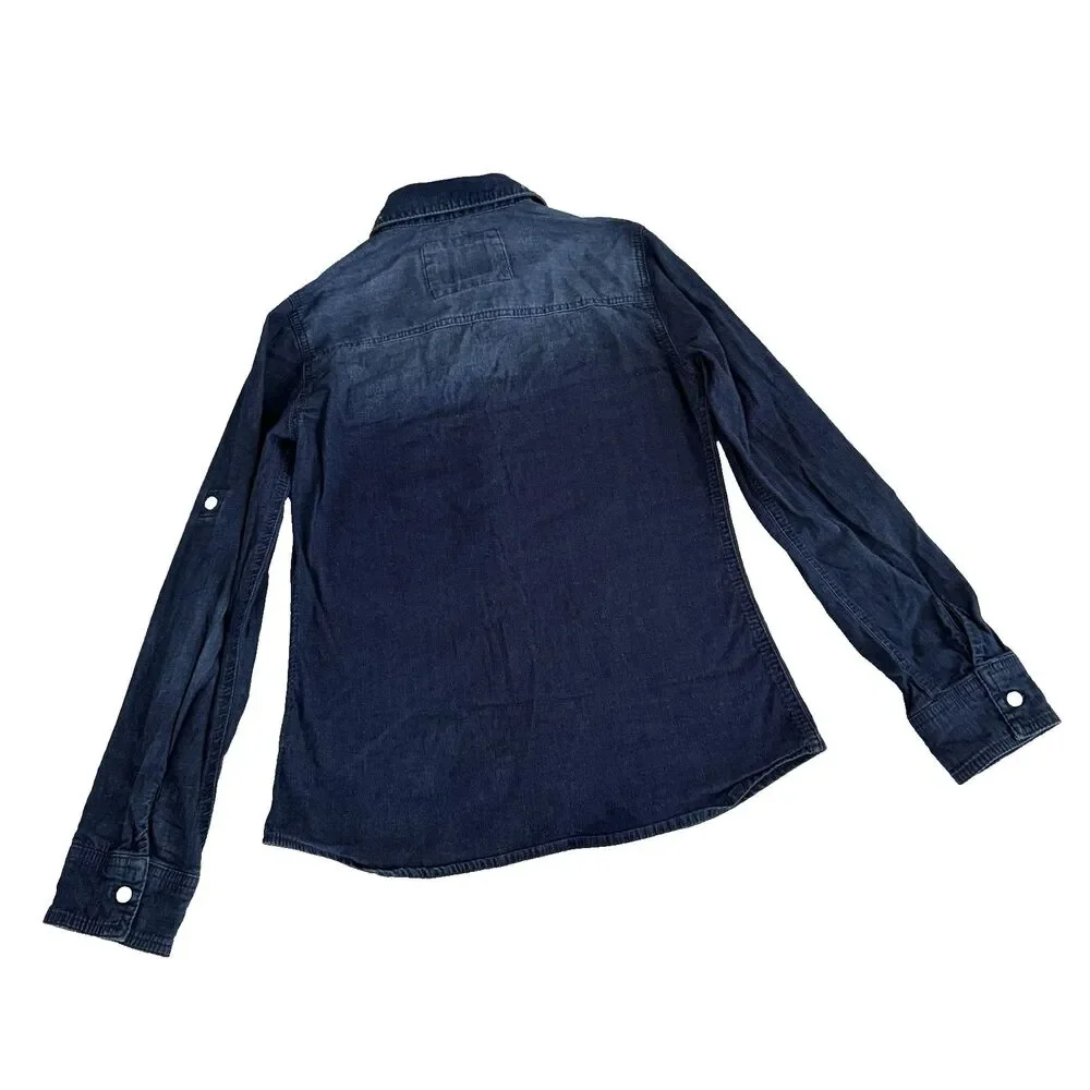 Justice Girls 12 Denim Button Down Shrit Western Rhinestone Sparkle Blue Country